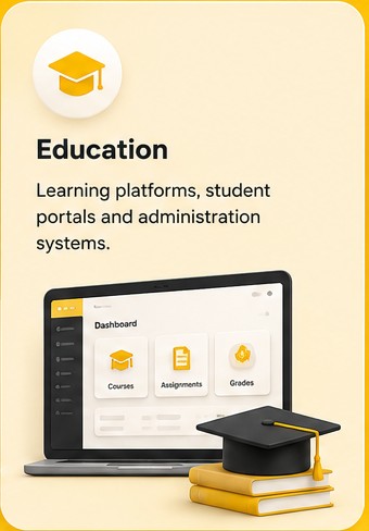 Education: Learning platforms, student portals and administration systems.