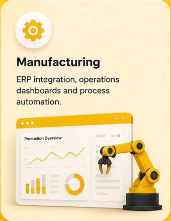 Manufacturing: ERP integration, operations dashboards and process automation.
