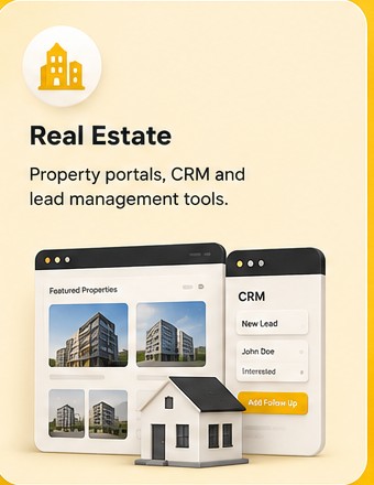 Real Estate: Property portals, CRM and lead management tools.